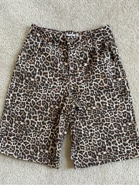 Cello Leopard Print Jean Shorts - Tan Black Brown - Junior size S